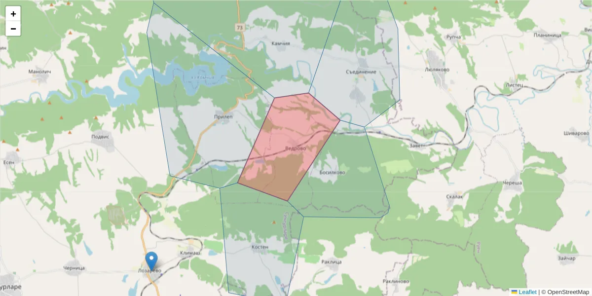 Карта на пощенски код  и съседните пощенски кодове в България