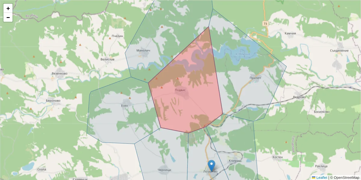 Карта на пощенски код  и съседните пощенски кодове в България