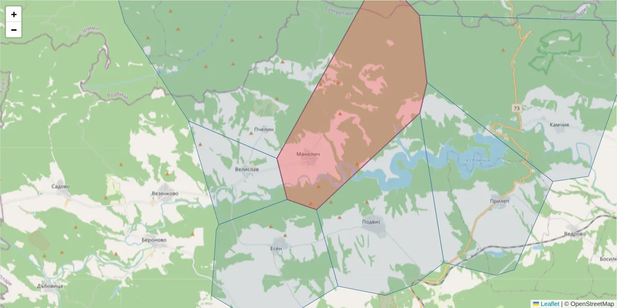 Карта на пощенски код  и съседните пощенски кодове в България