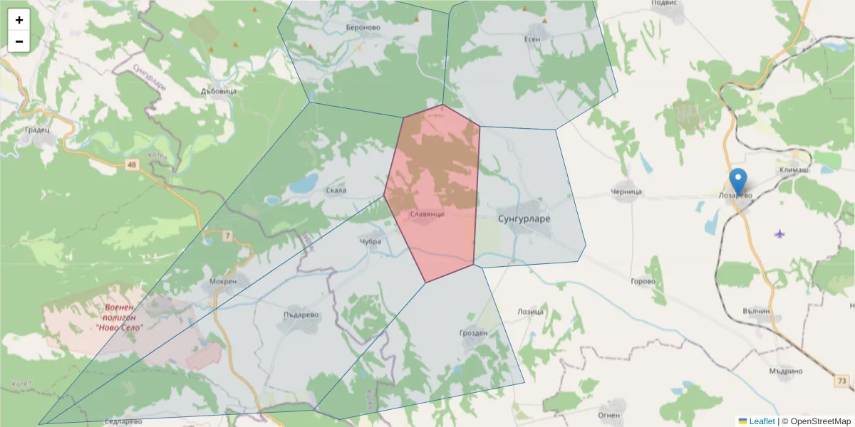 Карта на пощенски код  и съседните пощенски кодове в България