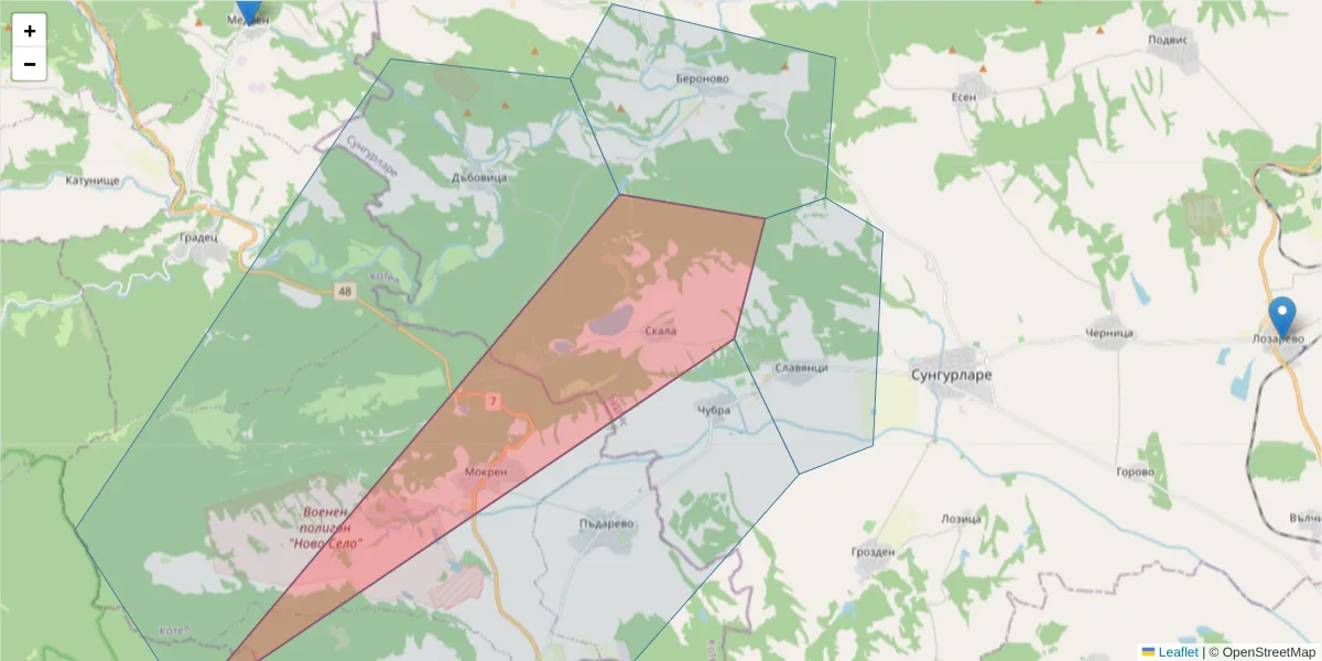 Карта на пощенски код  и съседните пощенски кодове в България