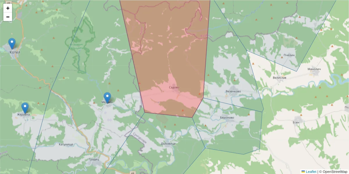 Карта на пощенски код  и съседните пощенски кодове в България