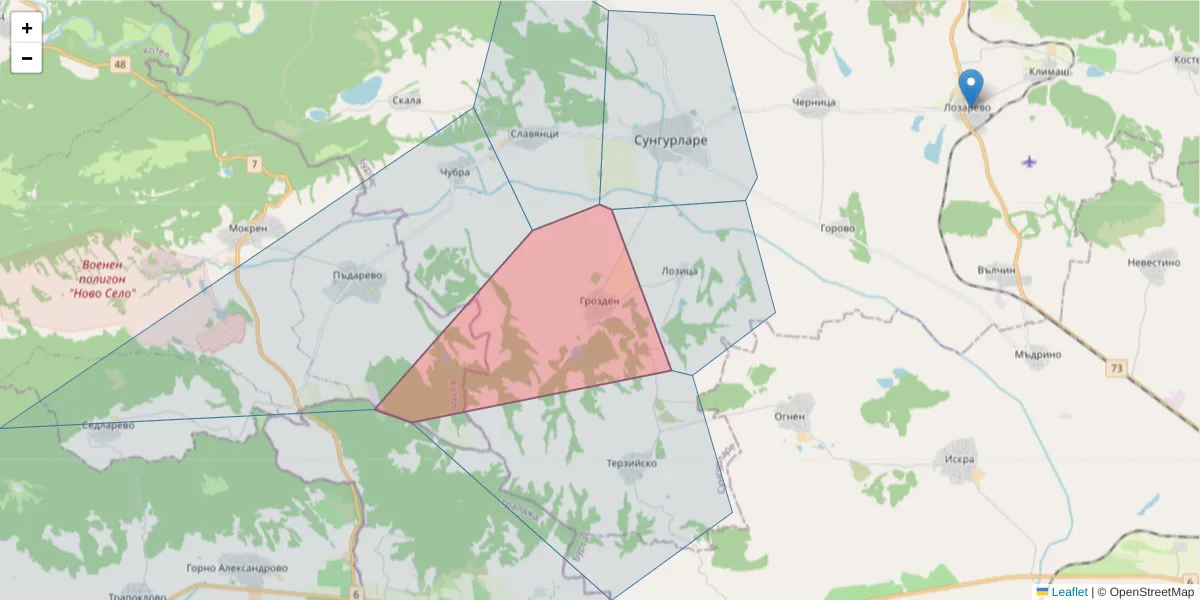 Карта на пощенски код  и съседните пощенски кодове в България