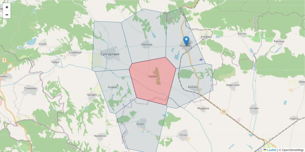 Карта на пощенски код  и съседните пощенски кодове в България