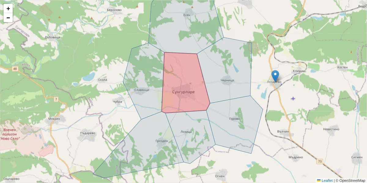 Карта на пощенски код  и съседните пощенски кодове в България