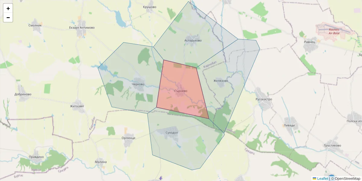 Карта на пощенски код  и съседните пощенски кодове в България