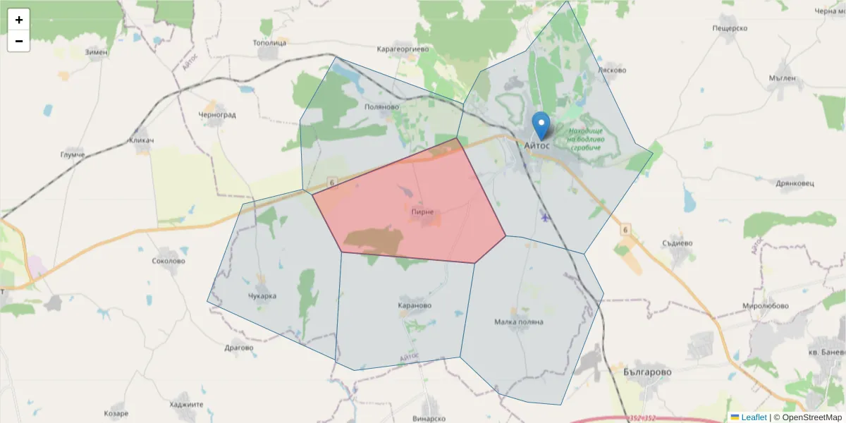 Карта на пощенски код  и съседните пощенски кодове в България