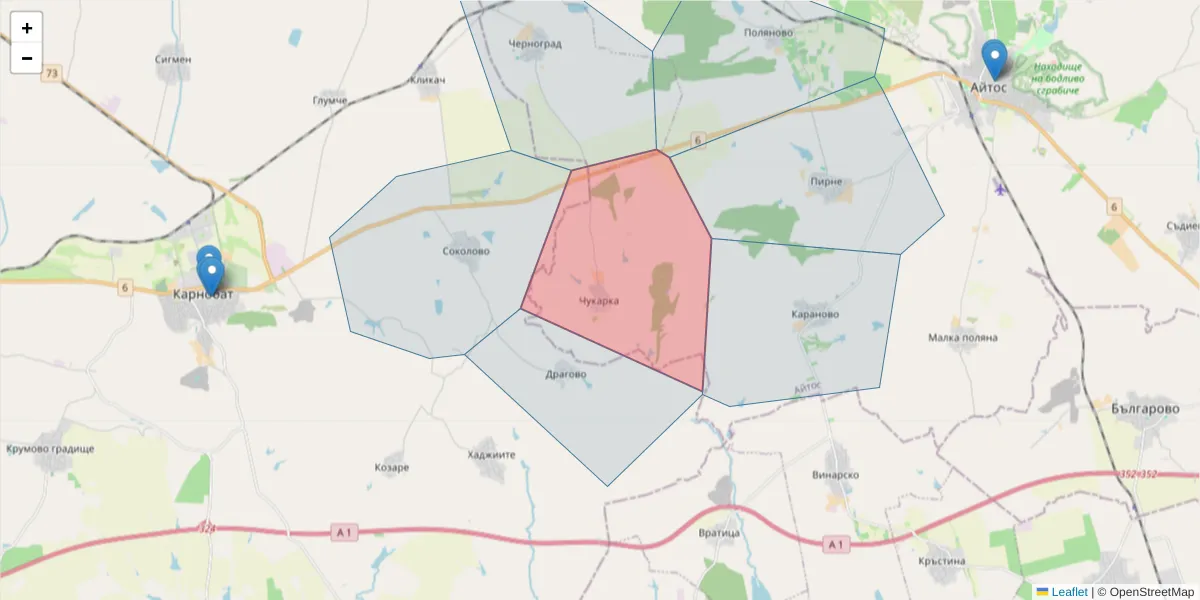 Карта на пощенски код  и съседните пощенски кодове в България