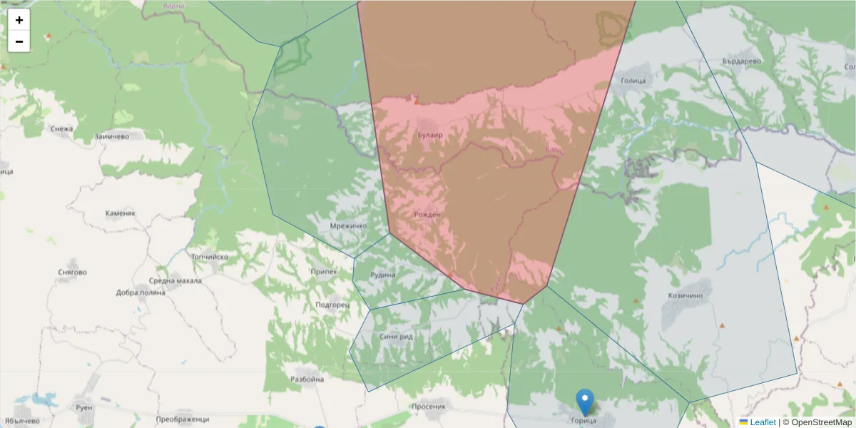 Карта на пощенски код  и съседните пощенски кодове в България