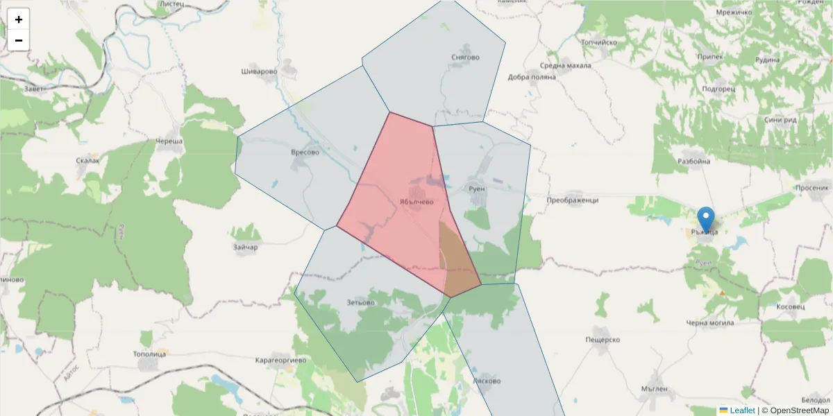 Карта на пощенски код  и съседните пощенски кодове в България