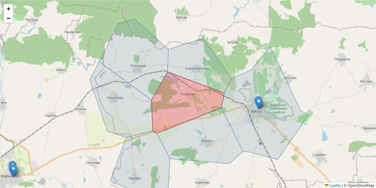 Карта на пощенски код  и съседните пощенски кодове в България
