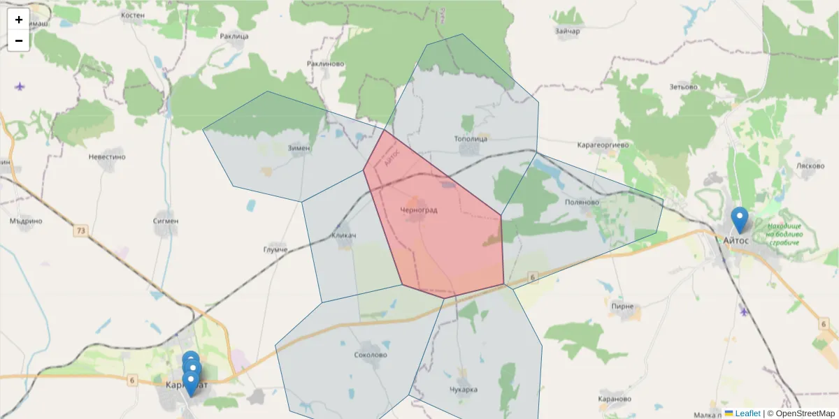 Карта на пощенски код  и съседните пощенски кодове в България