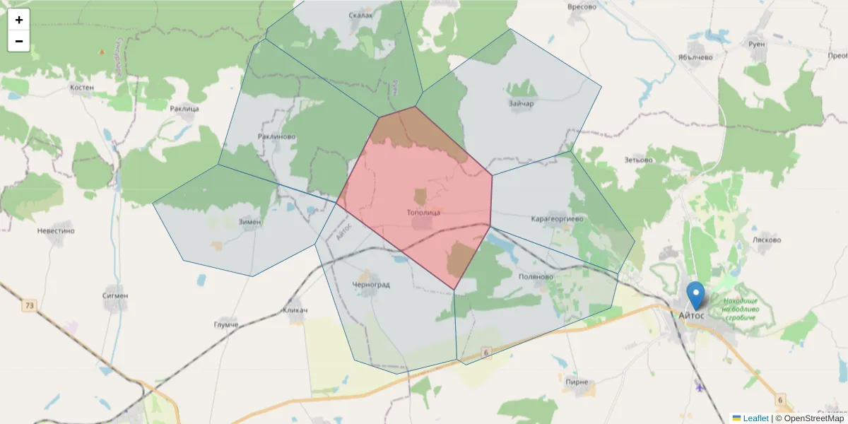 Карта на пощенски код  и съседните пощенски кодове в България