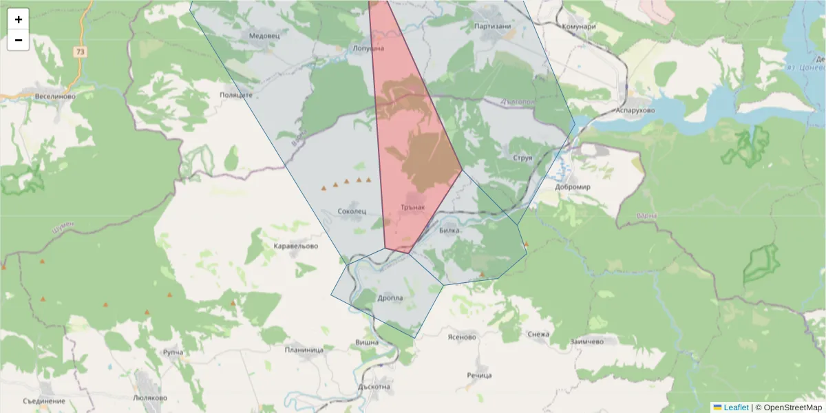 Карта на пощенски код  и съседните пощенски кодове в България