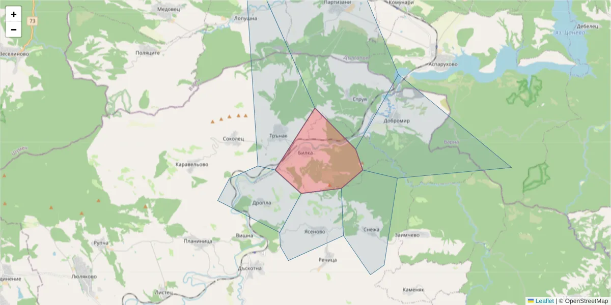 Карта на пощенски код  и съседните пощенски кодове в България