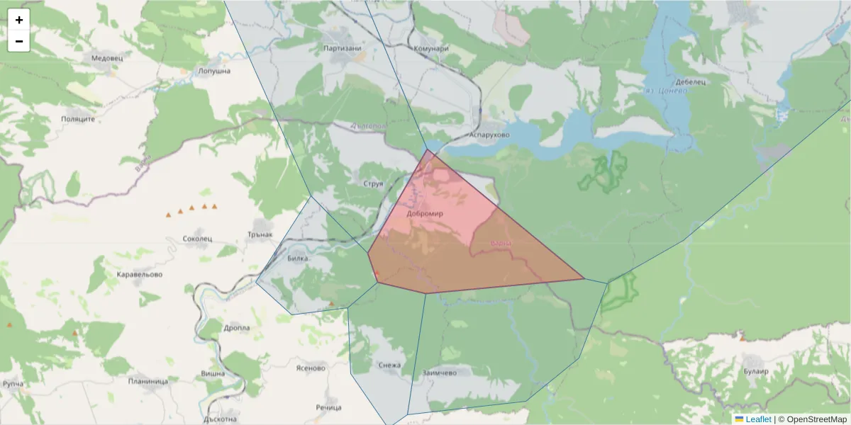 Карта на пощенски код  и съседните пощенски кодове в България