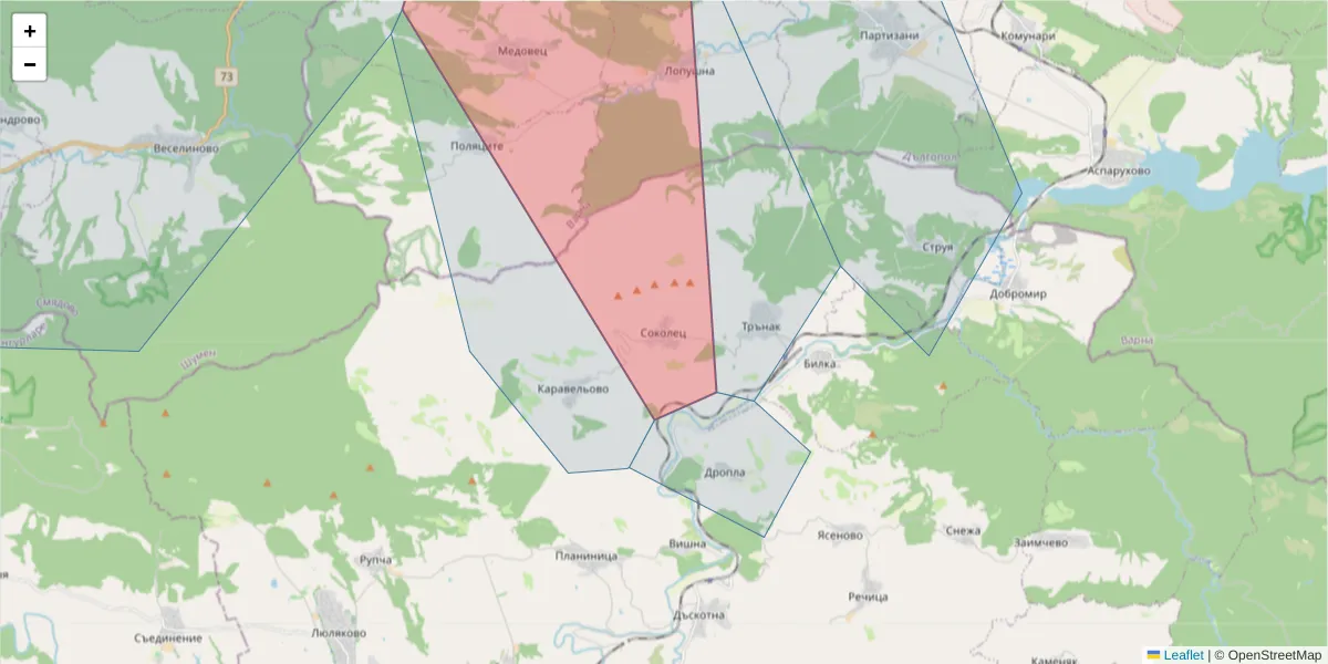 Карта на пощенски код  и съседните пощенски кодове в България