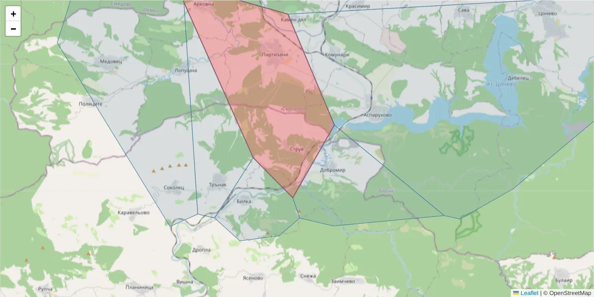 Карта на пощенски код  и съседните пощенски кодове в България