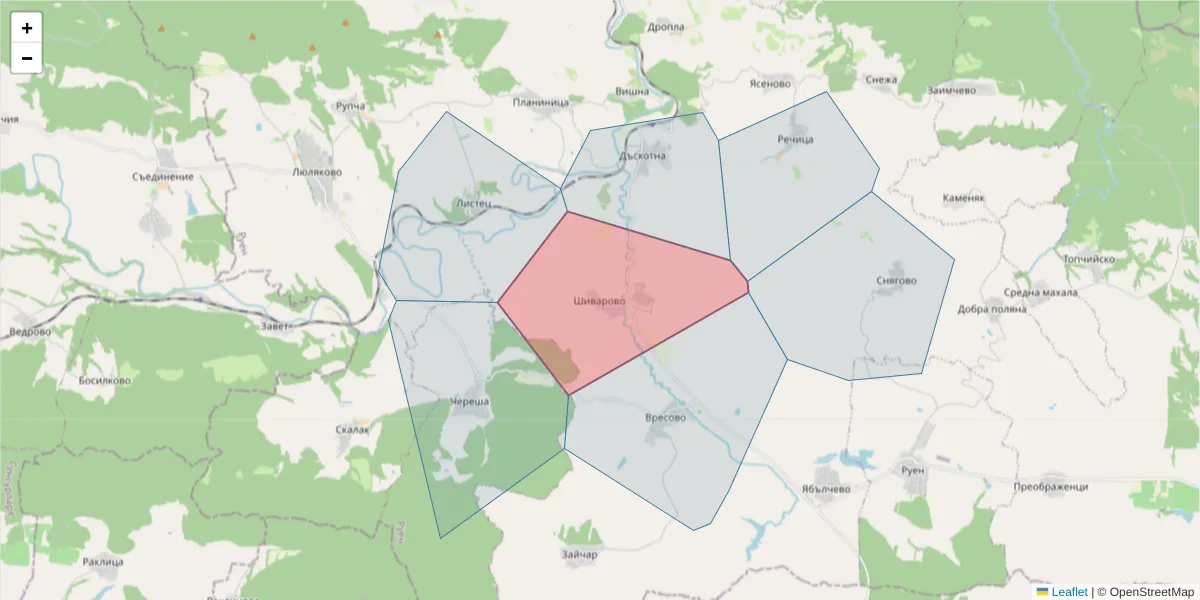 Карта на пощенски код  и съседните пощенски кодове в България