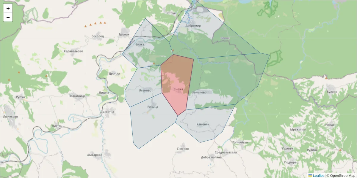 Карта на пощенски код  и съседните пощенски кодове в България