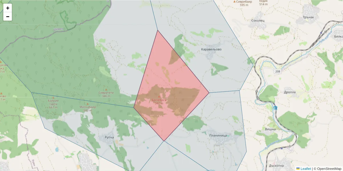 Карта на пощенски код  и съседните пощенски кодове в България
