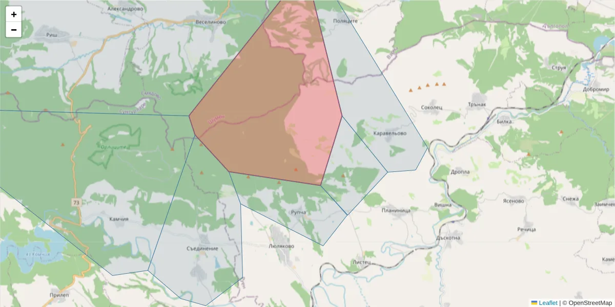 Карта на пощенски код  и съседните пощенски кодове в България