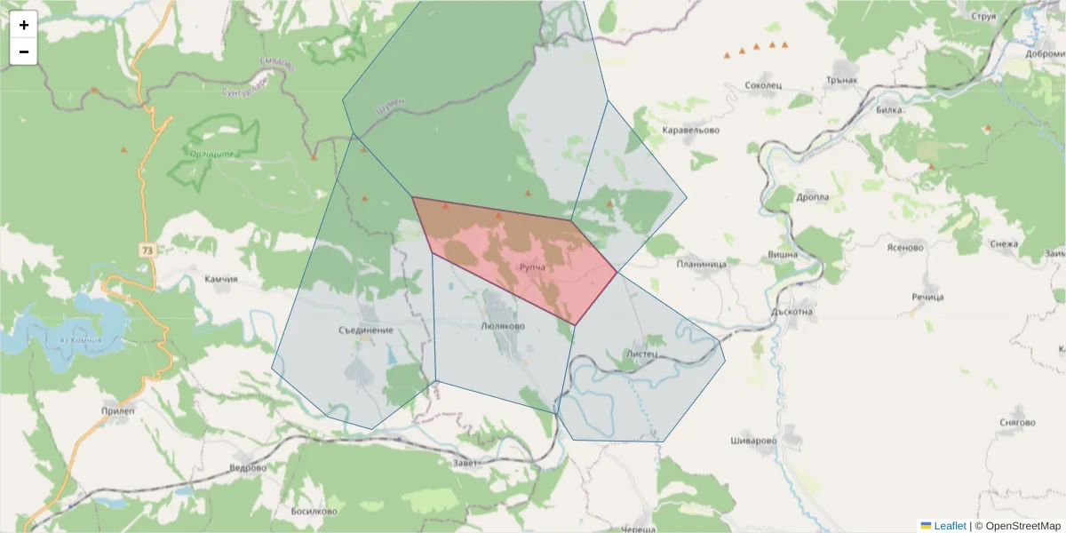 Карта на пощенски код  и съседните пощенски кодове в България