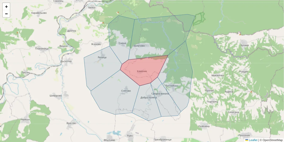 Карта на пощенски код  и съседните пощенски кодове в България