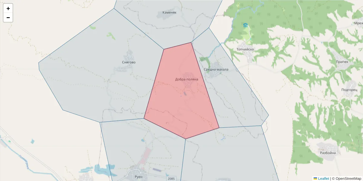 Карта на пощенски код  и съседните пощенски кодове в България