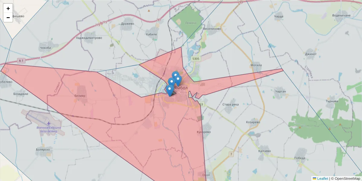 Карта на пощенски код  и съседните пощенски кодове в България