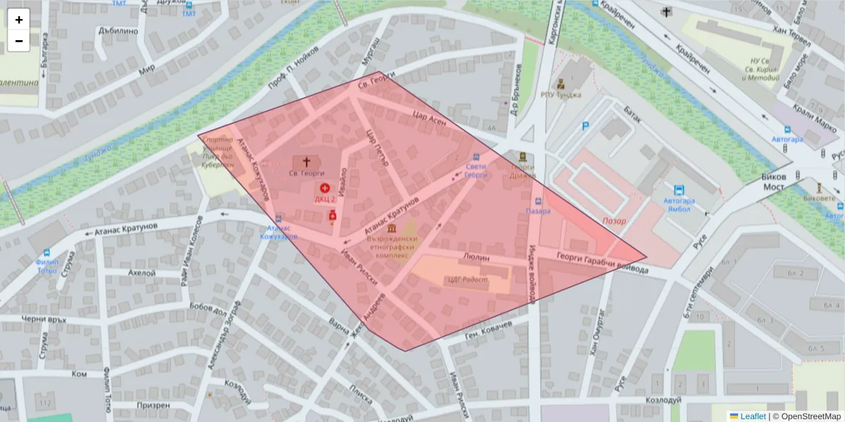 Карта на пощенски код  и съседните пощенски кодове в България