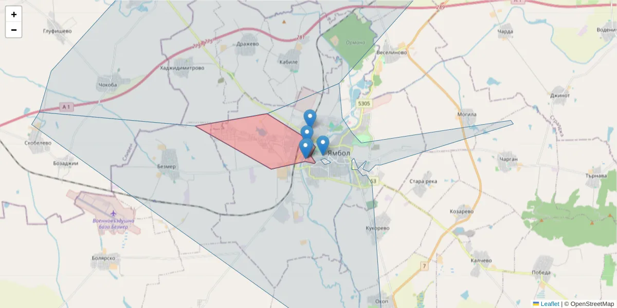 Карта на пощенски код  и съседните пощенски кодове в България