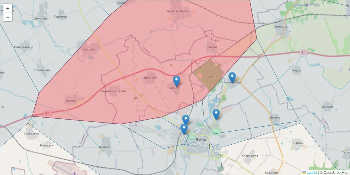 Карта на пощенски код  и съседните пощенски кодове в България