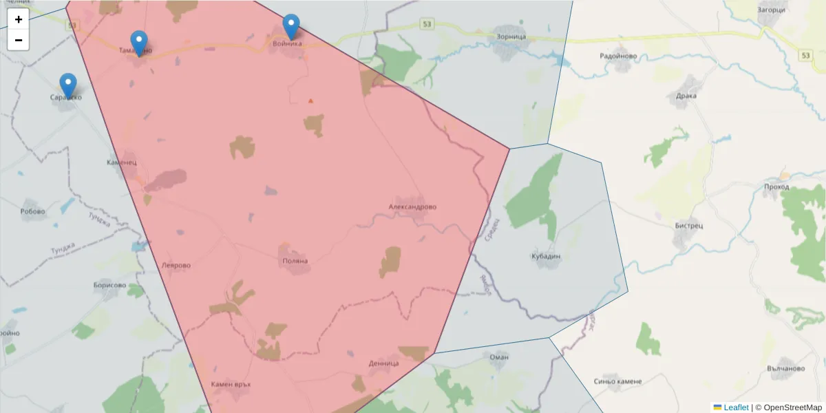 Карта на пощенски код  и съседните пощенски кодове в България