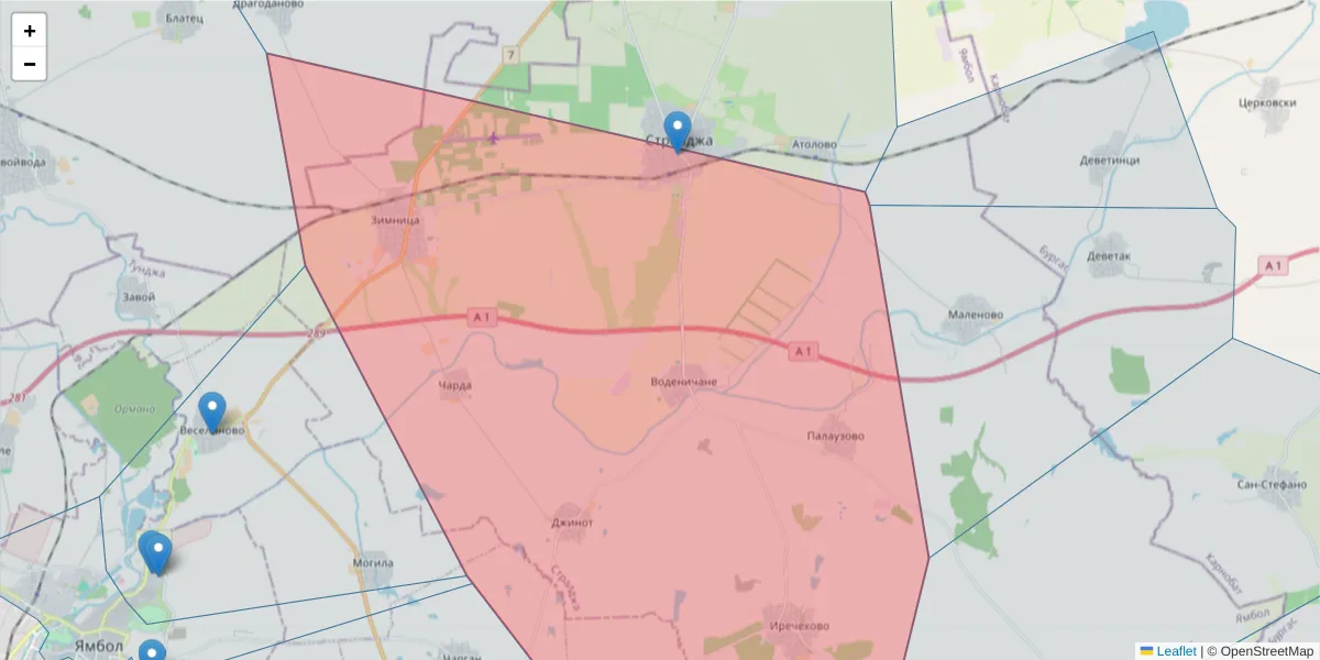 Карта на пощенски код  и съседните пощенски кодове в България