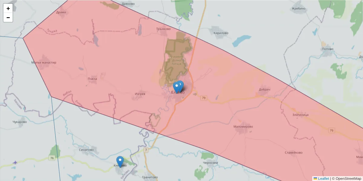 Карта на пощенски код  и съседните пощенски кодове в България