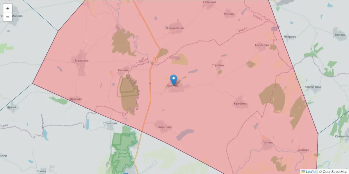 Карта на пощенски код  и съседните пощенски кодове в България