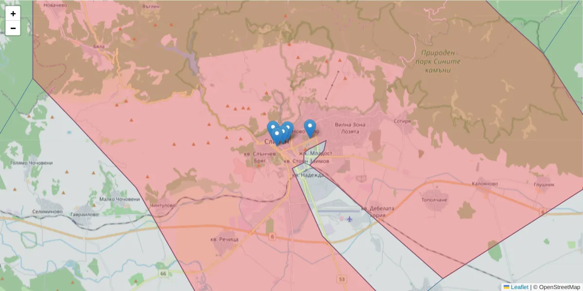 Карта на пощенски код  и съседните пощенски кодове в България