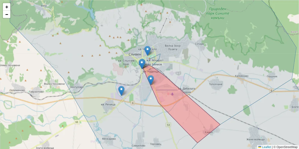 Карта на пощенски код  и съседните пощенски кодове в България