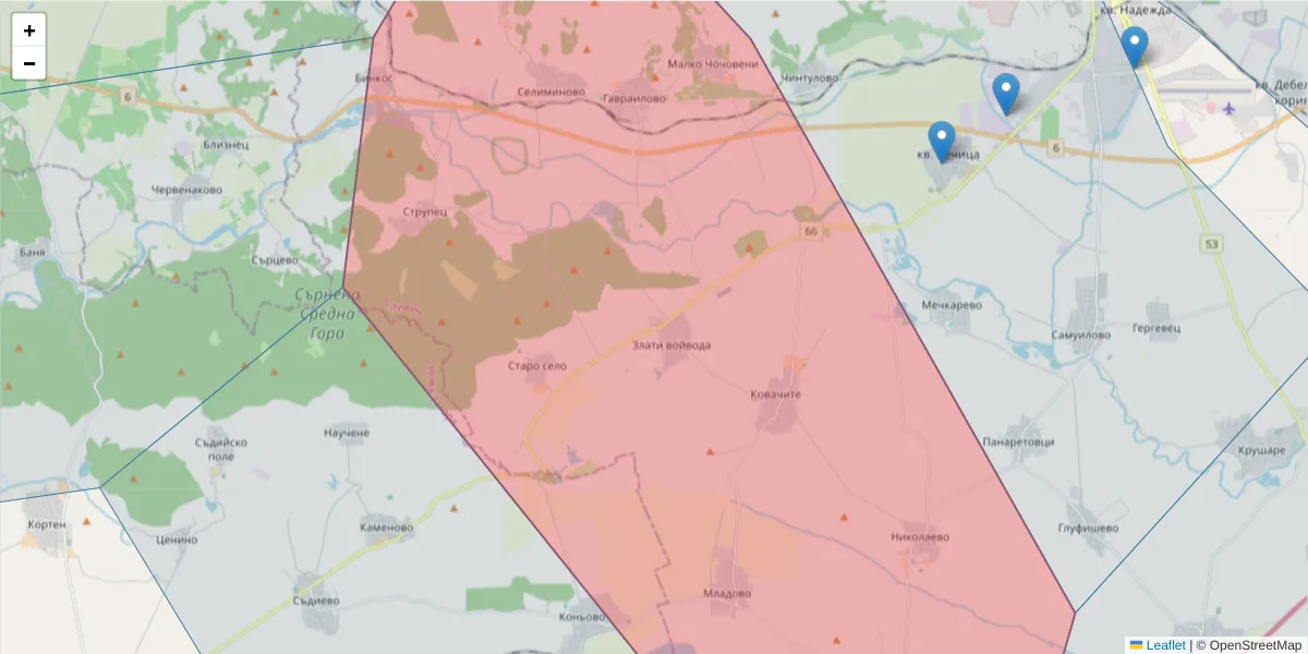 Карта на пощенски код  и съседните пощенски кодове в България