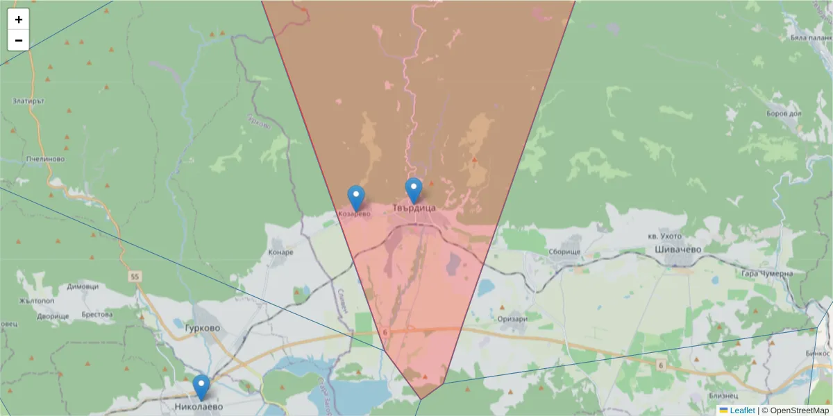 Карта на пощенски код  и съседните пощенски кодове в България