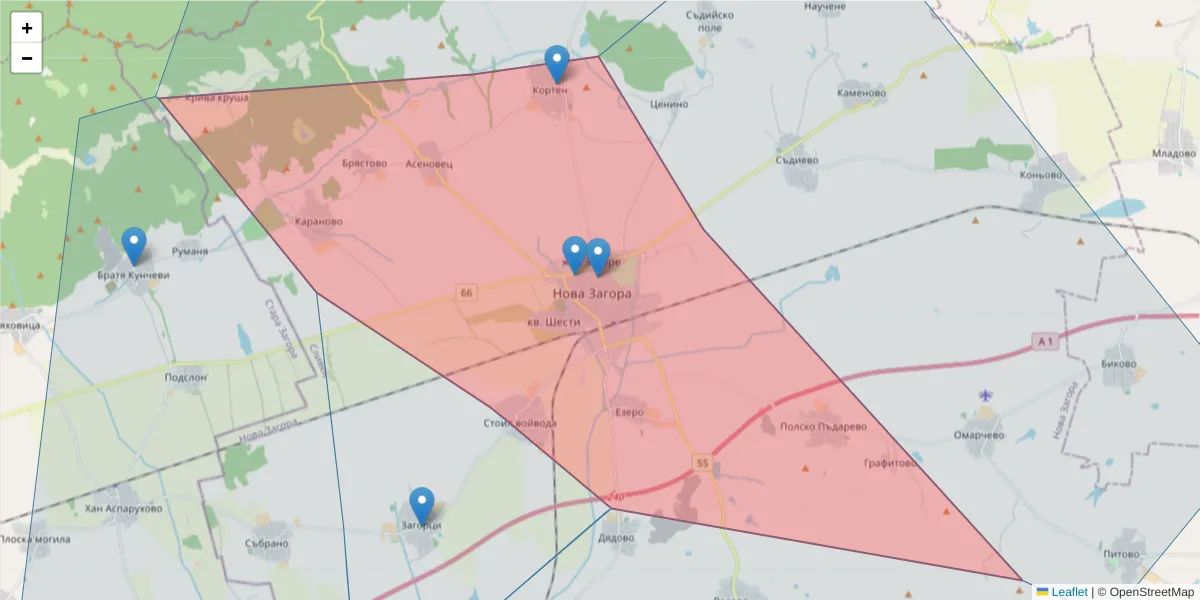 Карта на пощенски код  и съседните пощенски кодове в България