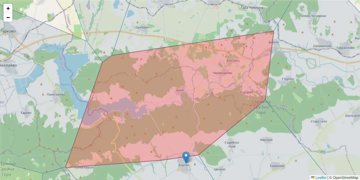 Карта на пощенски код  и съседните пощенски кодове в България
