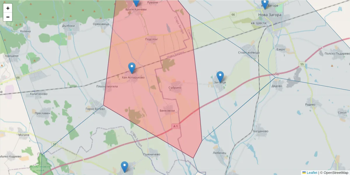 Карта на пощенски код  и съседните пощенски кодове в България