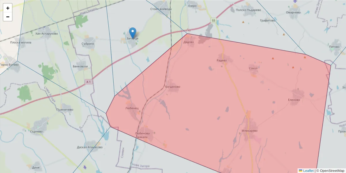 Карта на пощенски код  и съседните пощенски кодове в България