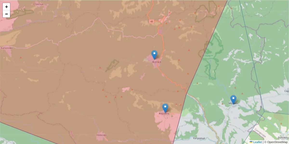 Карта на пощенски код  и съседните пощенски кодове в България
