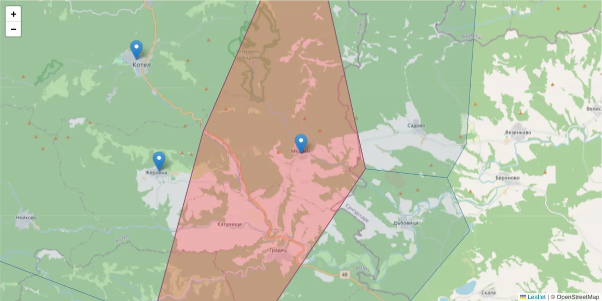 Карта на пощенски код  и съседните пощенски кодове в България