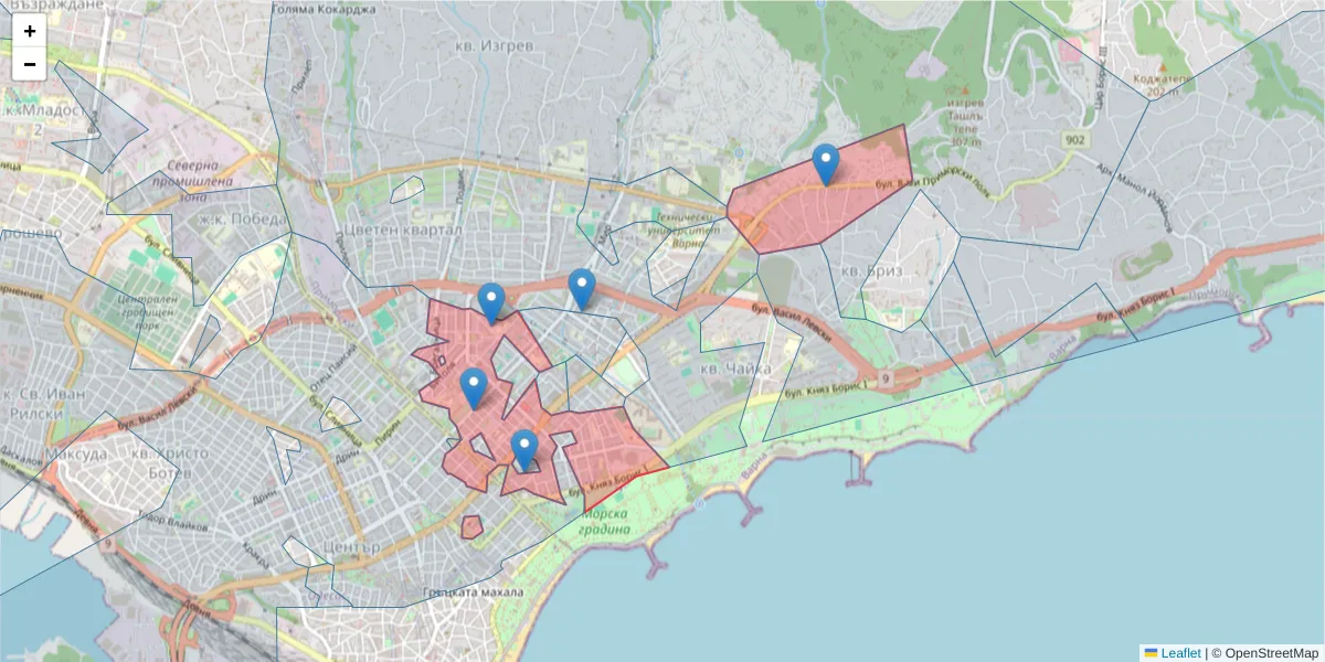 Карта на пощенски код  и съседните пощенски кодове в България