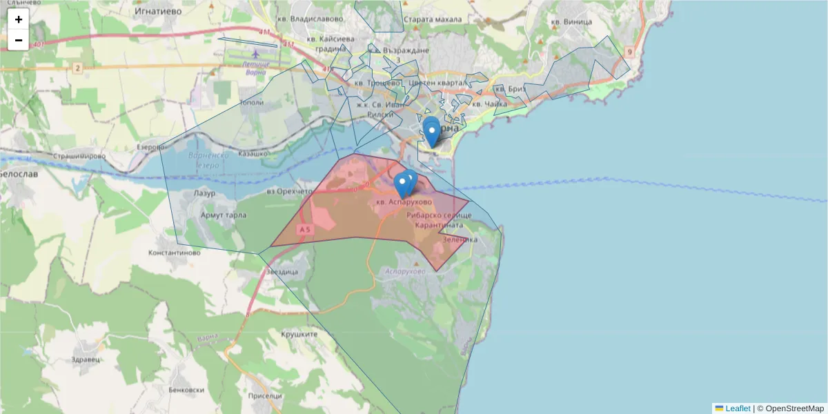 Карта на пощенски код  и съседните пощенски кодове в България