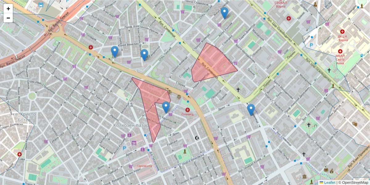 Карта на пощенски код  и съседните пощенски кодове в България